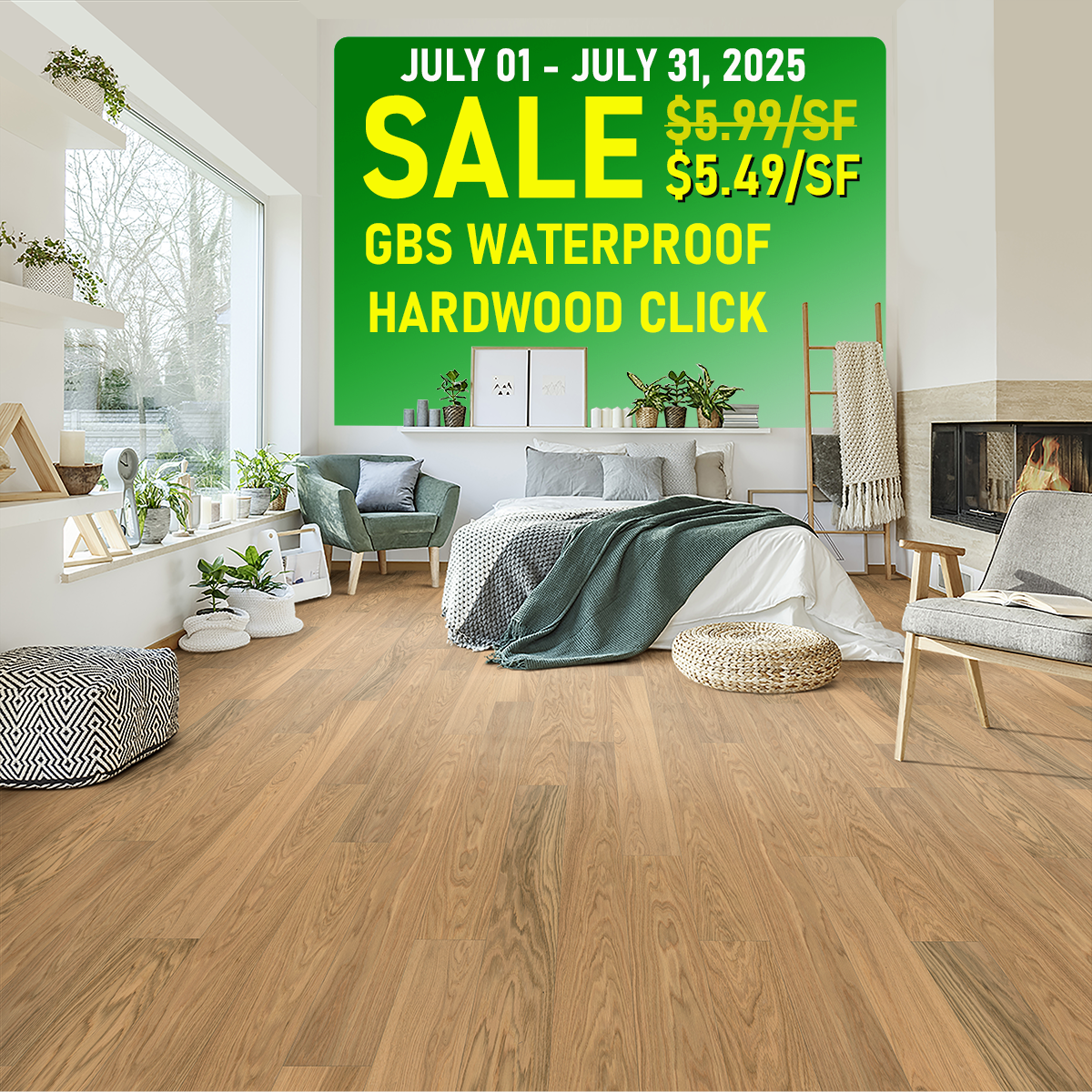 July 2025 Sale on GBS Waterproof Hardwood Click - Save 50 cents per Square Foot through July 31st